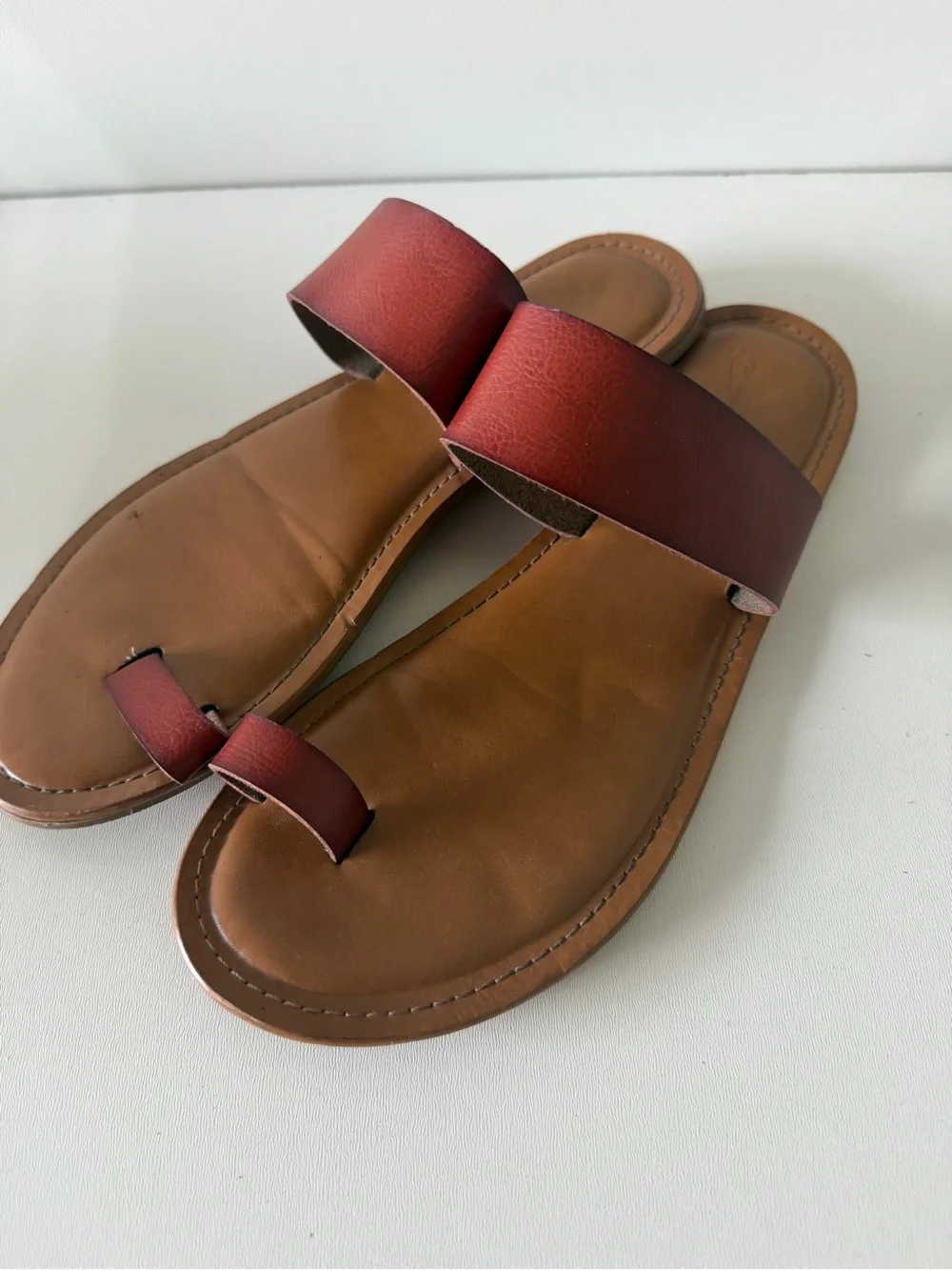Universal Thread Brown Leather Slide Sandals with Brown Straps - Picture 1 of 3